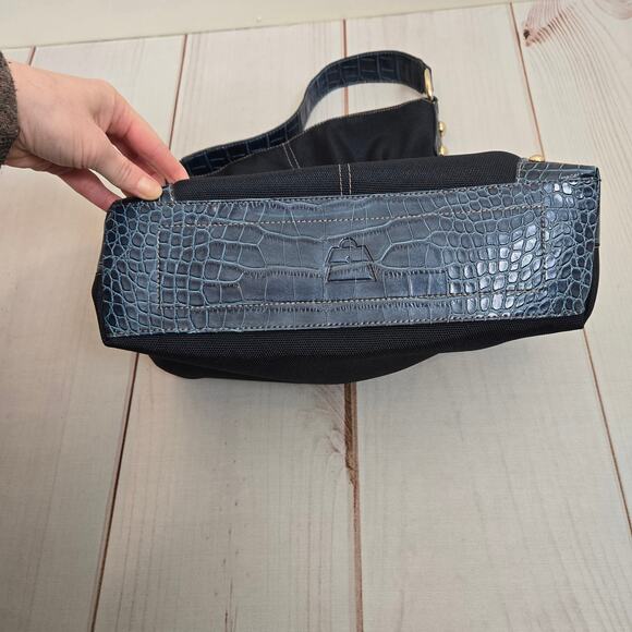 Kathy Van Zeeland Embellished Croc Shoulder Bag Navy - Picture 9 of 11